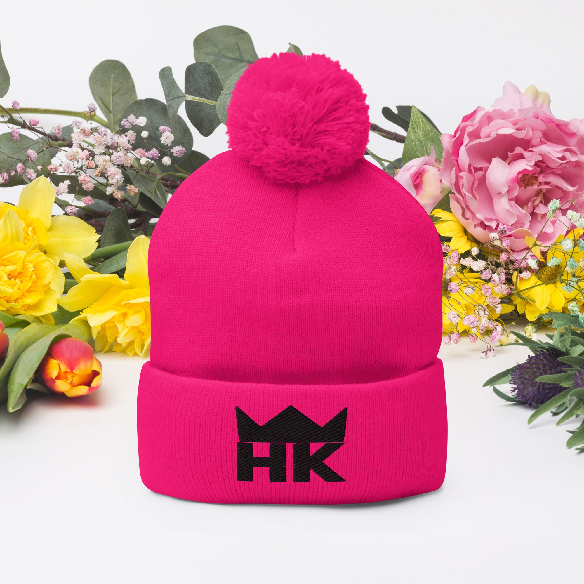 H & K Crown Girl Dad Pom-Pom Beanie