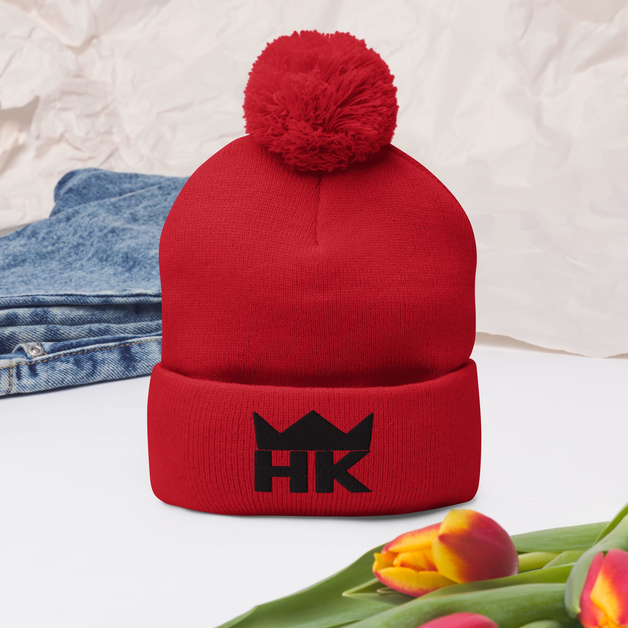 H & K Crown Girl Dad Pom-Pom Beanie